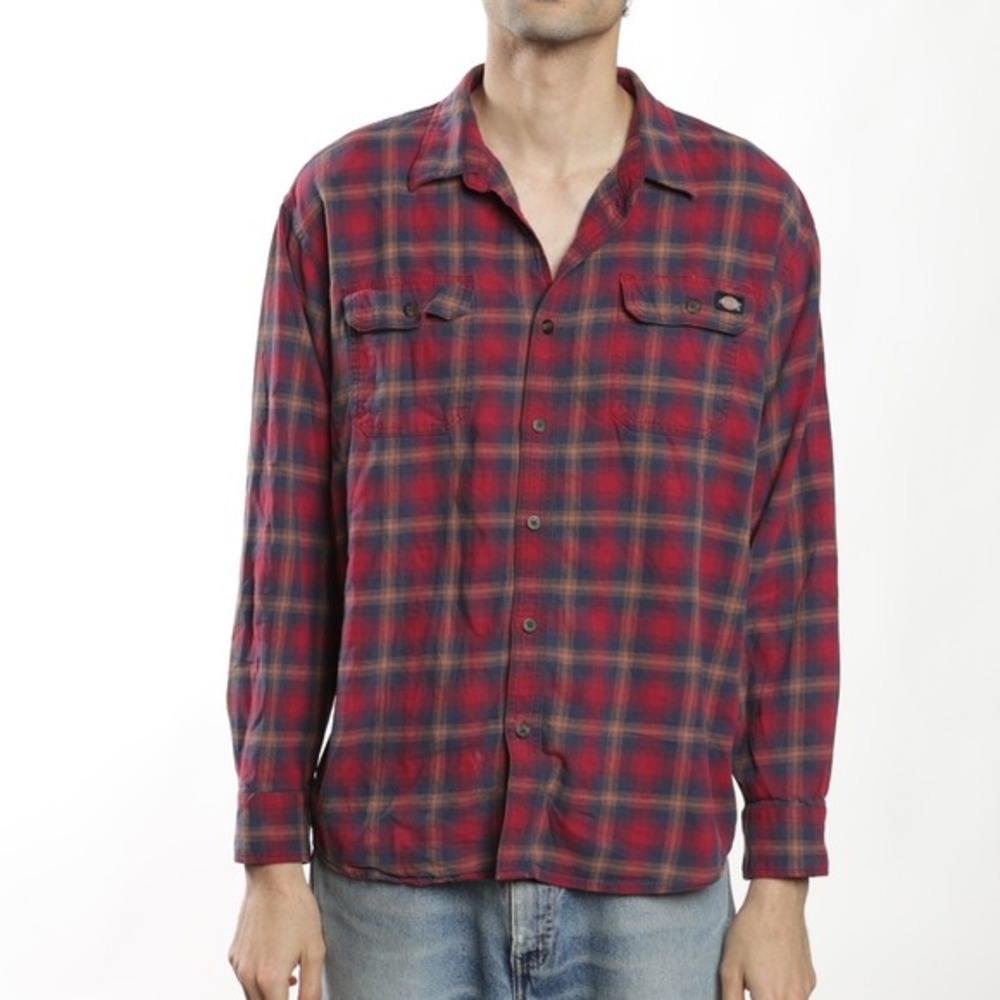 Dickies‎ Relaxed Fit Plaid Flannel Long Sleeve Button Up Shirt Men Size XL